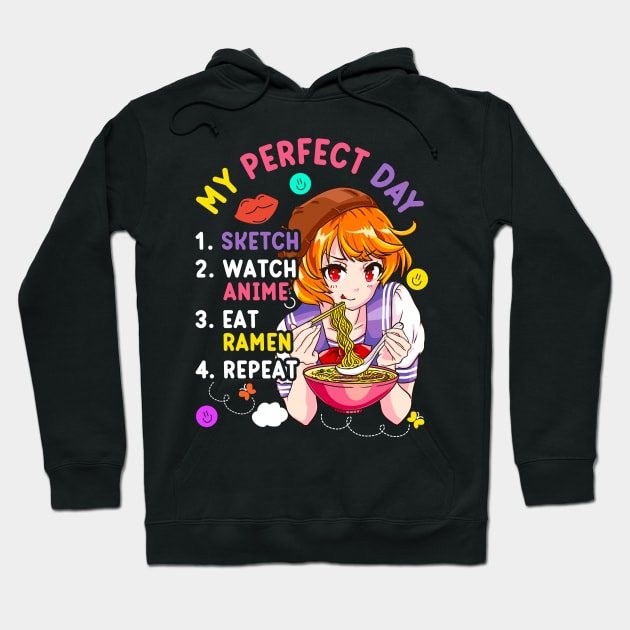 My Perfect Day Sketch Watch Eat Ramen Anime Hoodie by aneisha